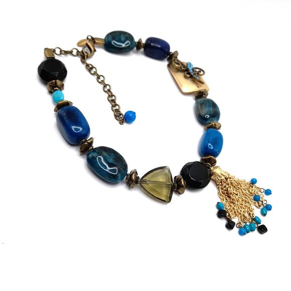 Chico's Turquoise Necklace Chain Tassel, Gemstone Acrylic Glass, 20 Inches - Picture 10 of 13